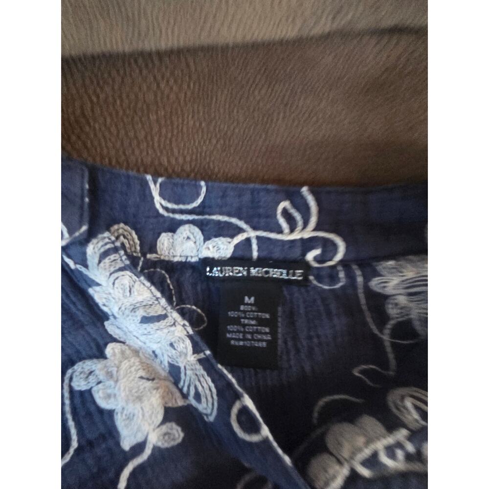 Lauen Michelle 100 %  Cotton / Blue Embroidered Shirt - Picture 8 of 9